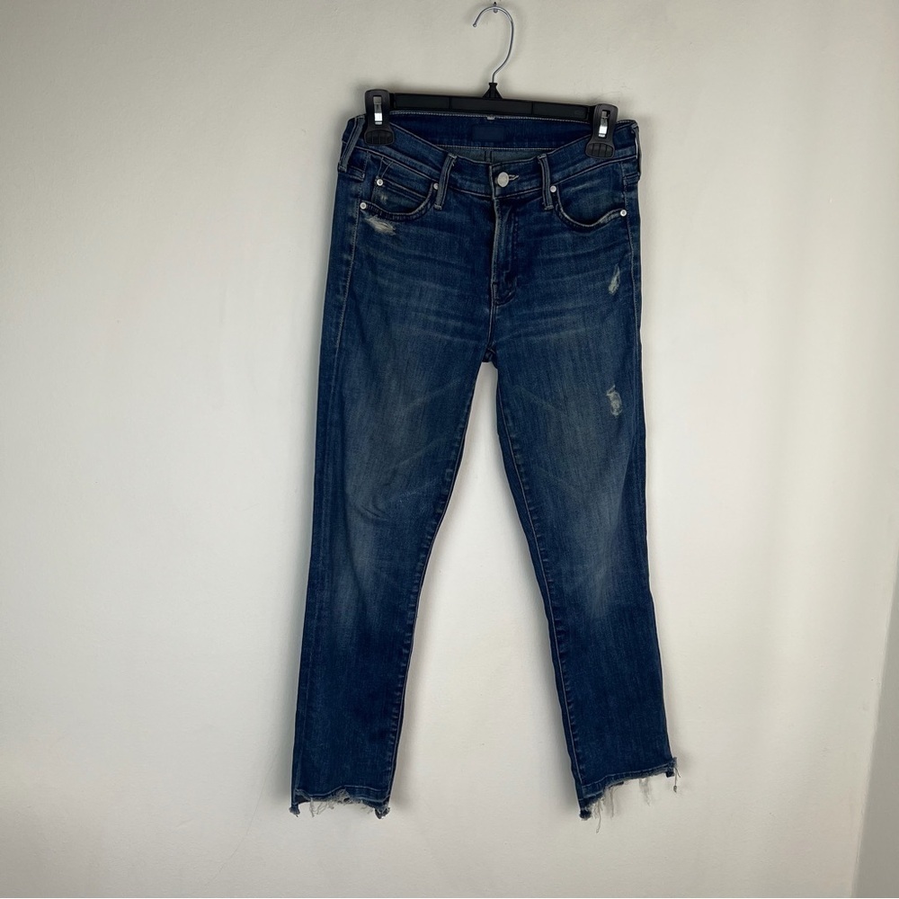 MOTHER Rascal Ankle Undone Step Fray Jeans in DARK GRAFFITI SIZE 24 - Picture 3 of 9
